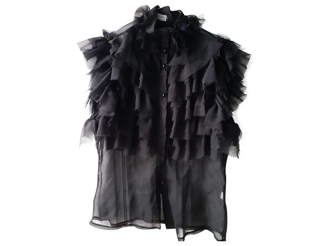 Alexandra Neel Schwarz geraffte Chiffonbluse