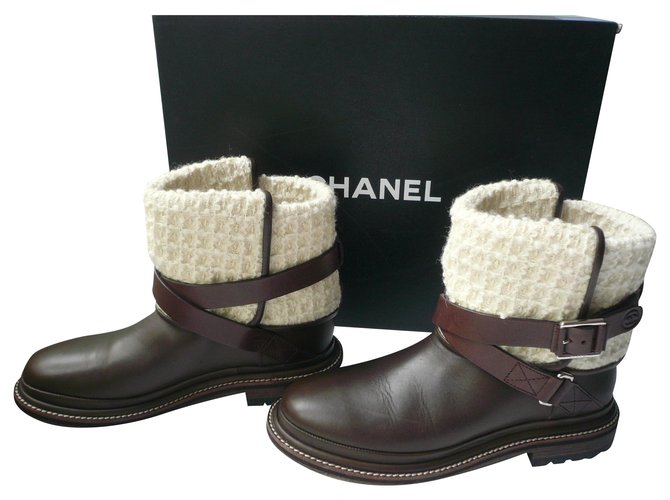 CHANEL MOKA T leather boots37 IT Brown  ref.225719