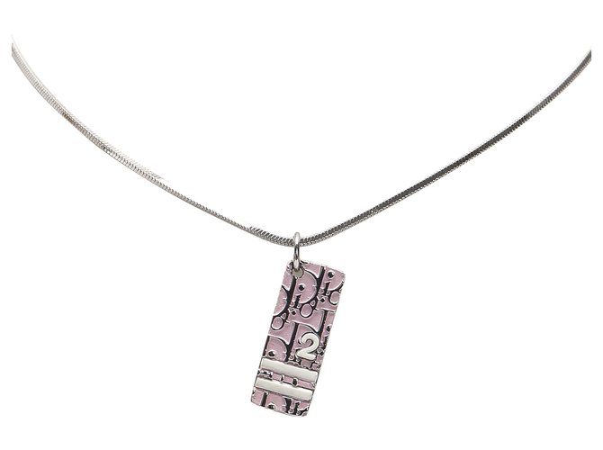 Dior Pink Dior Schräge Traber Anhänger Halskette Silber Metall  ref.225858