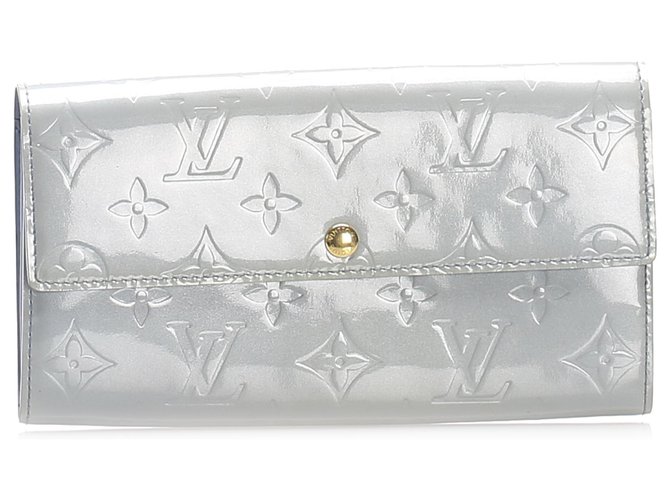 Portefeuille Louis Vuitton Gris Vernis Sarah Long Cuir Cuir vernis  ref.225864