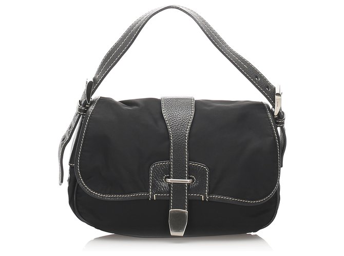 Prada Black Tessuto Shoulder Bag Leather Pony-style calfskin Nylon Cloth  ref.225868