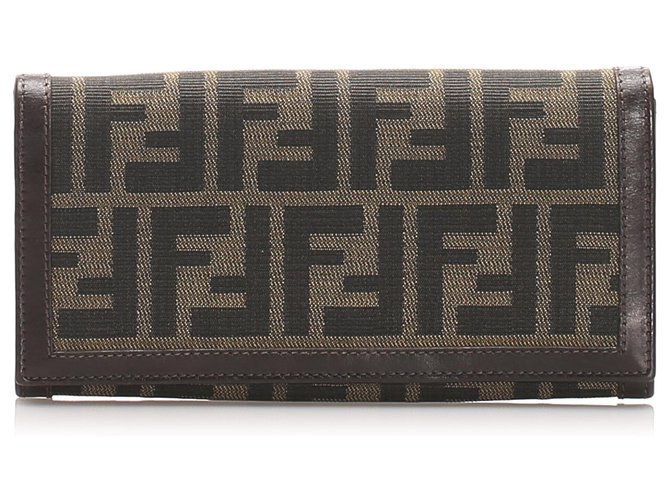 Fendi Brown Zucca Canvas Long Wallet Leather Cloth Pony-style calfskin Cloth  ref.225873
