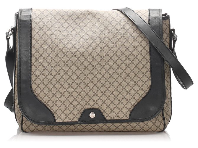 Gucci Sac à bandoulière en toile enduite diamante marron Cuir Veau façon poulain Tissu Noir Beige  ref.225877