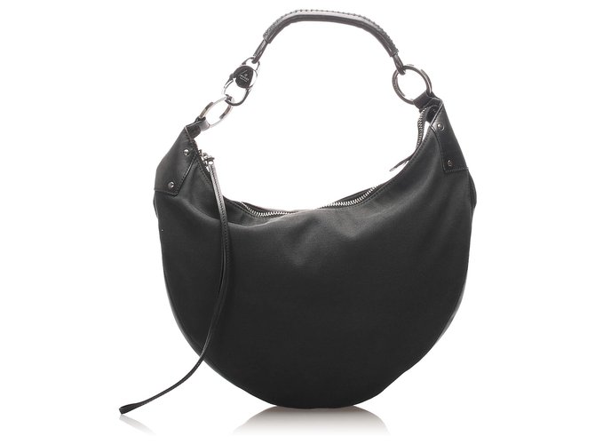 Gucci Black Half Moon Canvas Shoulder Bag Leather Cloth Pony-style calfskin Cloth  ref.225878