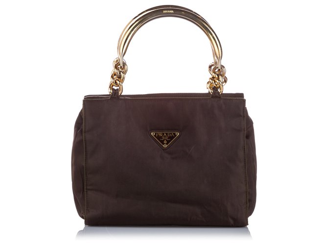 Prada Brown Tessuto Handbag Golden Dark brown Metal Nylon Cloth  ref.225883