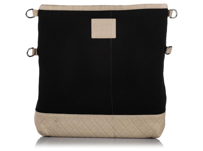 Chanel Black Sports Line Cotton Shoulder Bag Brown Beige Leather Cloth  ref.225926
