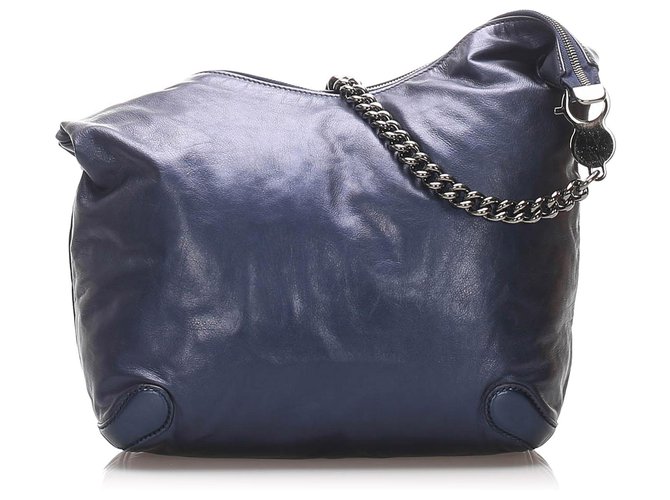 Bolso hobo de cuero con cadena azul Gucci Galaxy Azul marino Metal Becerro  ref.225929