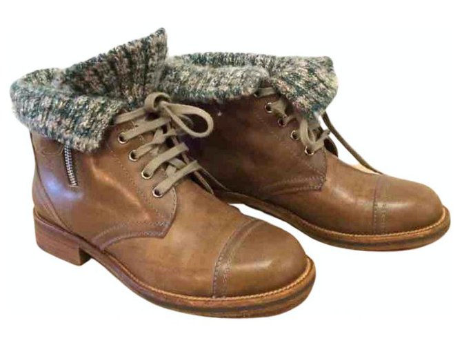 Chanel boots Cuir Marron  ref.226035