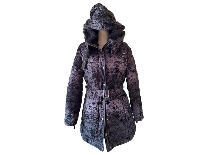 Desigual Coats, Outerwear Black Grey Polyester  ref.225943
