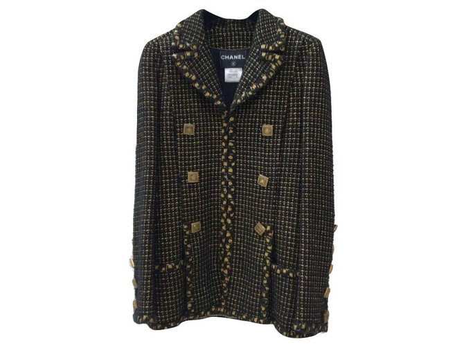 Chanel 11Ein Paris-Byzance Schwarzgold Gripoix Buttons Jackenmantel Mehrfarben Tweed  ref.226068