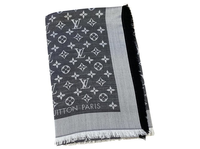 Louis Vuitton Black Denim Shawl Silk Wool  ref.226181