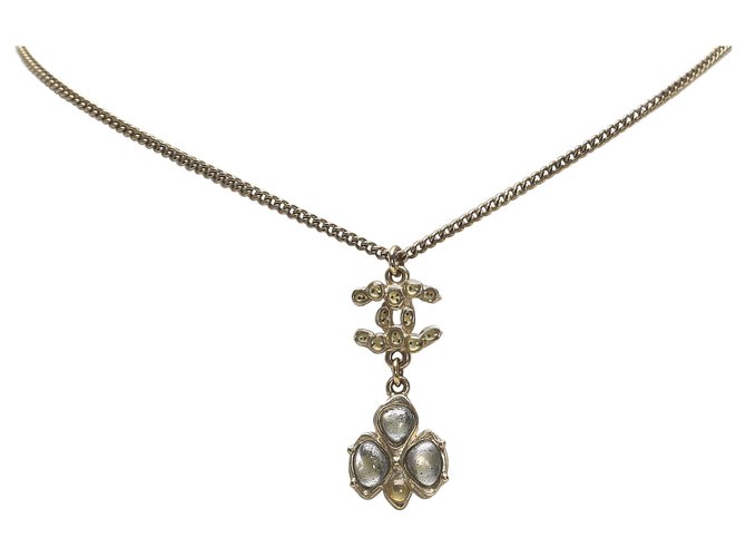Chanel Silver CC Rhinestone Necklace Silvery Metal Plastic Resin  ref.226321
