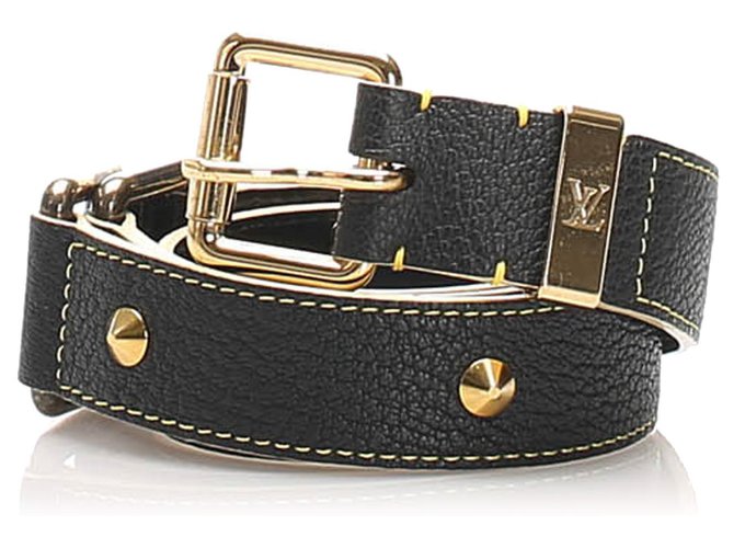 Cinturón Suhali con tachuelas negras de Louis Vuitton Negro Dorado Cuero Metal Cabra  ref.226342