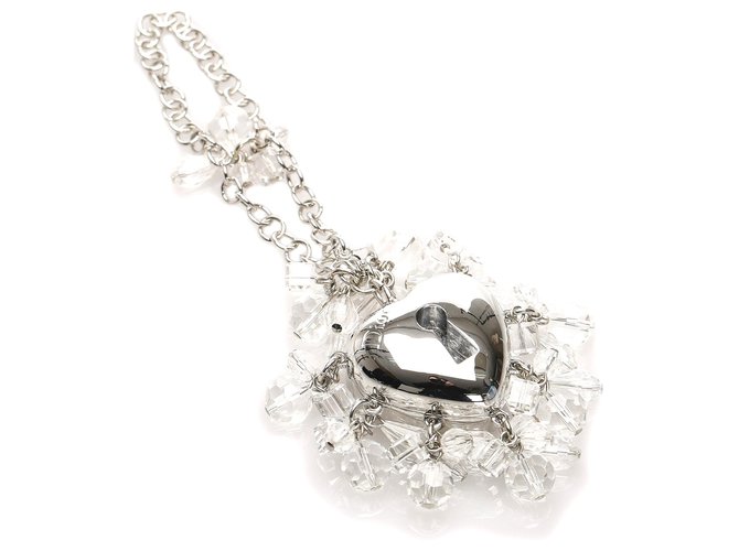 Dior prata prata-tom de coração bolsa charme Metal  ref.226344