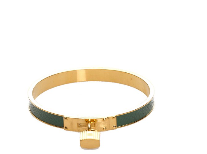 Hermès Hermes Gold Kelly Lock Cadena Armband Golden Grün Metall  ref.226346