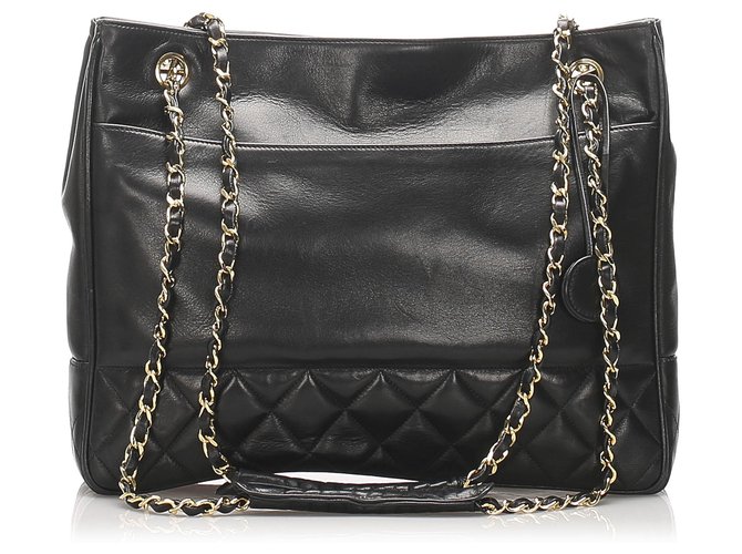 Bolso tote Chanel CC Timeless con cadena de piel de cordero negro Cuero  ref.226360