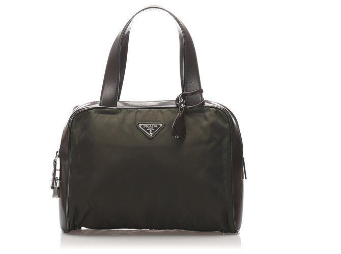 Prada Green Tessuto Handbag Dark green Leather Pony-style calfskin Nylon Cloth  ref.226362