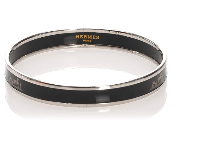 Hermès Bracelet jonc en émail noir Hermes Métal Argenté  ref.226363