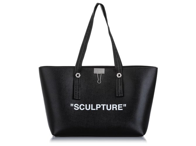 Off White Black Sculpture Leather Tote Bag Pony-style calfskin  ref.226364