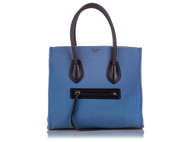 Céline Celine Blue Small Phantom Canvas Tote Bag Black Light blue Leather Cloth Pony-style calfskin Cloth  ref.226367