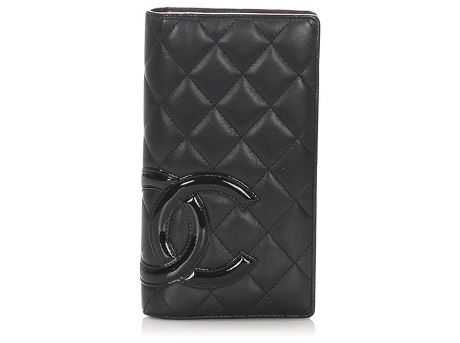 Chanel Black Cambon Ligne Lambskin Leather Long Wallet Patent leather  ref.226645