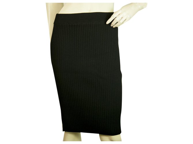 T by Alexander Wang Black Ribbed Elasticated Knee Length Skirt size M Viscose  ref.227009
