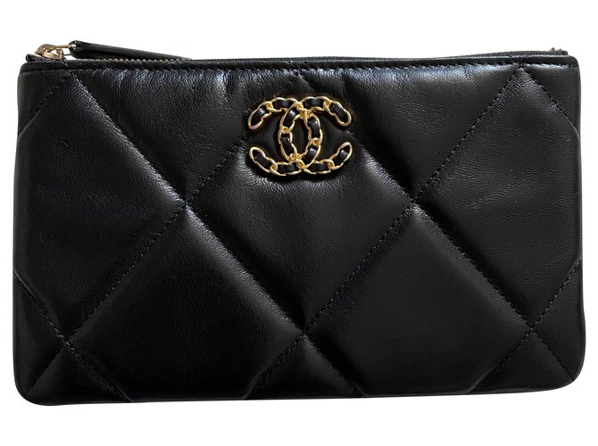 Cambon Pochette chanel 19 Cuir Noir  ref.227070