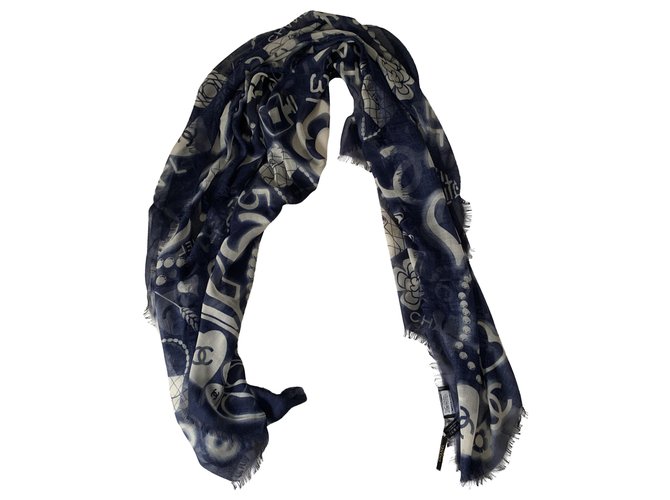 Chanel sciarpe Blu navy Cachemire  ref.227119