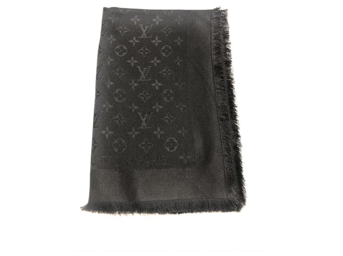 Monograma Louis Vuitton xale preto Seda Lã  ref.227145