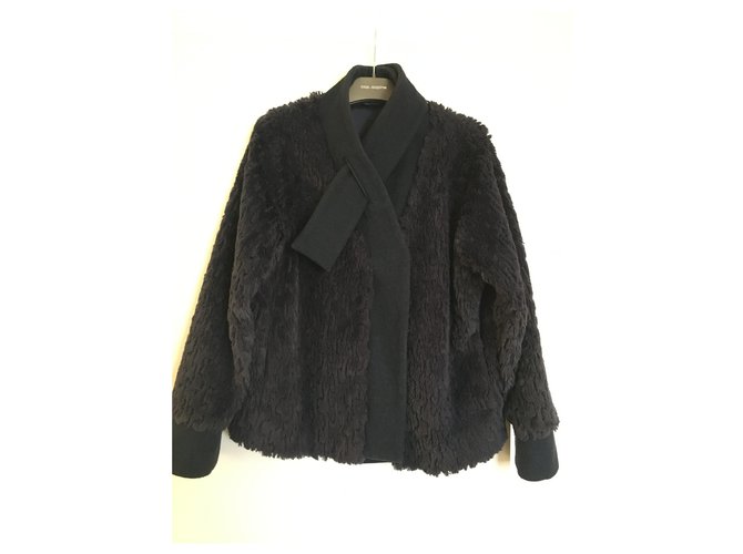 Cop Copine Faux fur kimono jacket Navy blue  ref.227166