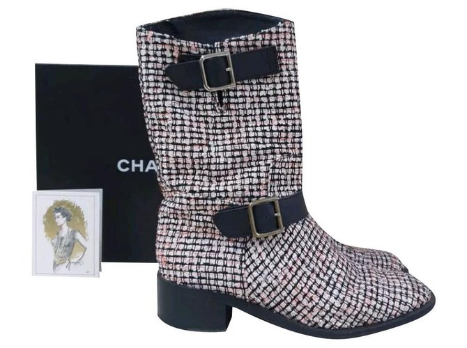 Botas Chanel Multicolor Tweed Tornozelo CC Sz.39.5 Multicor  ref.227171