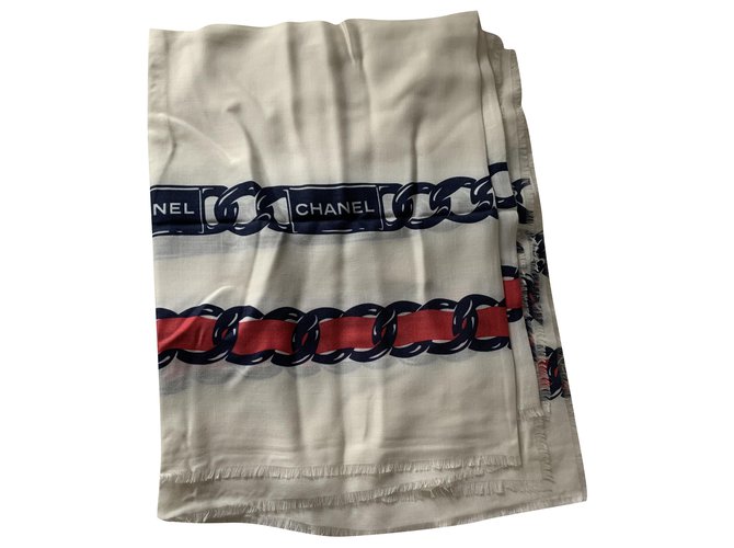 Chanel Scarves White Red Cashmere  ref.227216