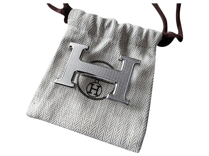 Hermès HERMES Genuine new H belt buckle - Shiny guilloche palladium (COULEUR ARGENT) Silvery Silver-plated  ref.227229