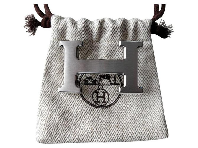 Hermès HERMES nova fivela de cinto H genuína - paládio escovado (COULEUR ARGENT) Prata Banhado a prata  ref.227230