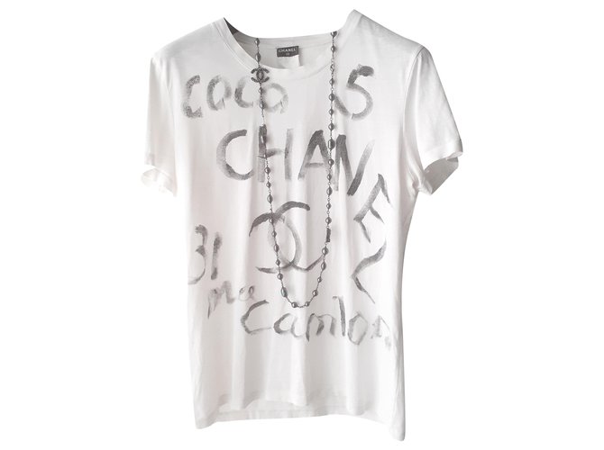 Cambon Tee Shirt Tag Chanel Coton Blanc  ref.227326