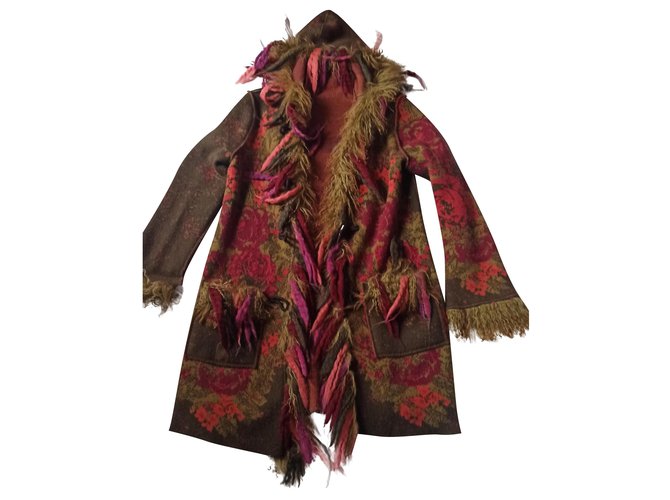 Roberto Cavalli Coats, Outerwear Multiple colors Khaki Wool Fur Angora  ref.227367