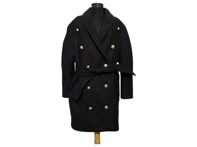 Balmain H&M Coats, Outerwear Black Wool Polyamide ref.227414 - Joli