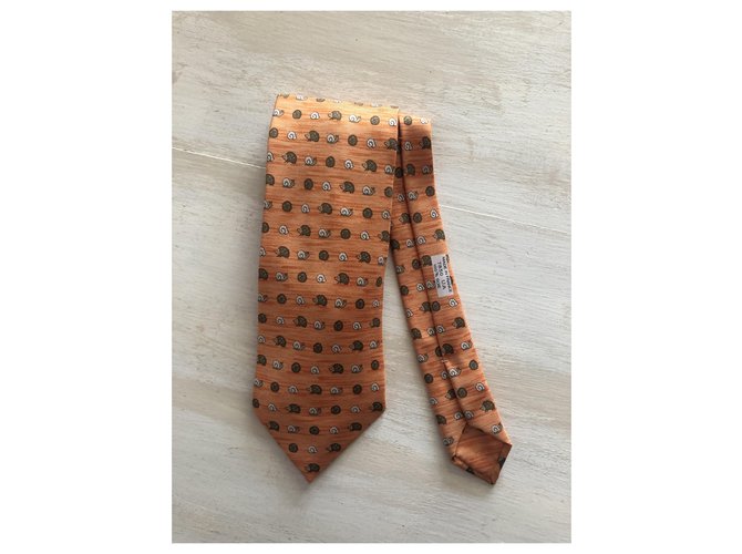 cravate Hermès Soie Orange  ref.227559