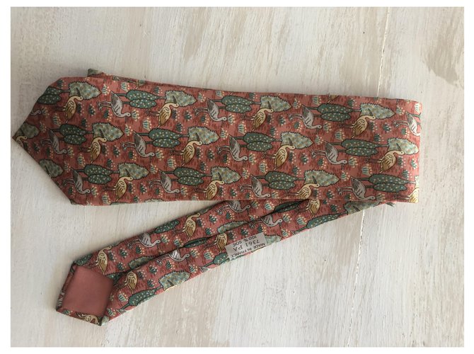 Hermès corbata de hermes Coral Seda  ref.227577