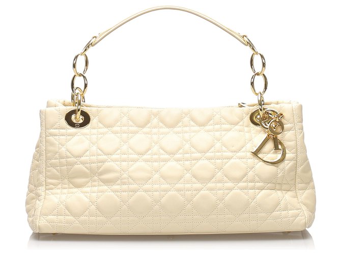 Dior Brown Cannage East West Soft Leather Handbag Beige  ref.227707