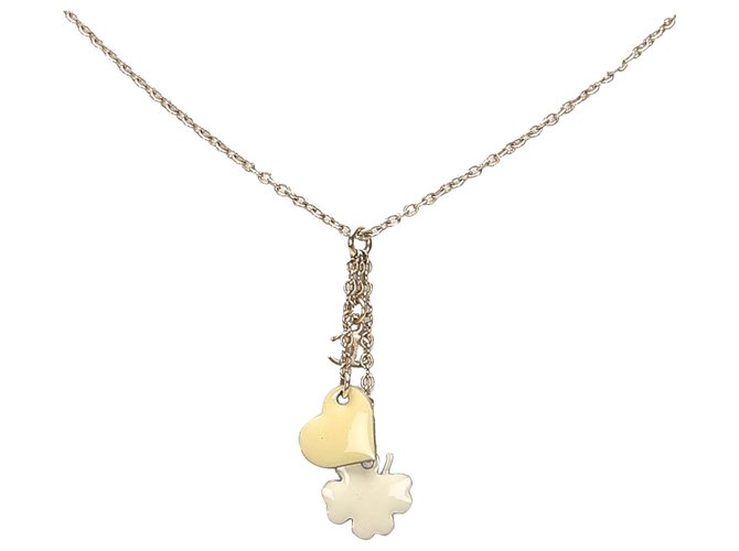 Chanel Gold CC Clover Heart Pendant Necklace Golden Metal  ref.227768