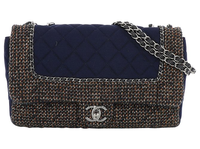 Chanel Flap Bag Azul marino Lana  ref.227836