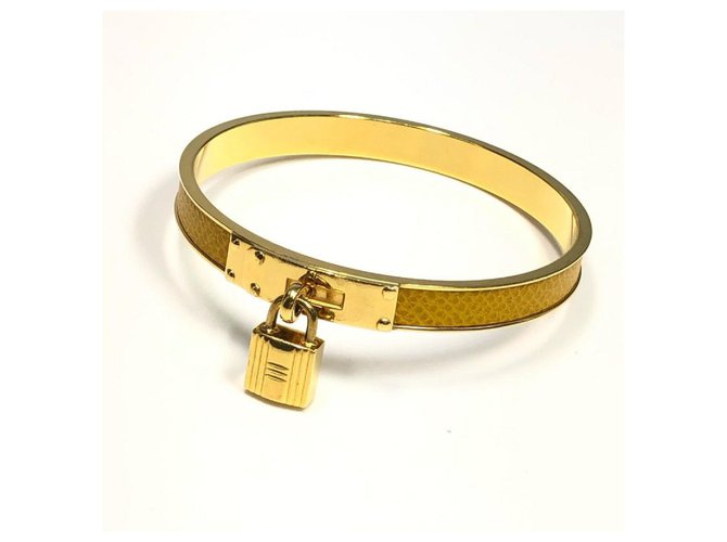Hermès HERMES Kelly brazalete de cuero GP brazalete para mujer oro x amarillo  ref.227853