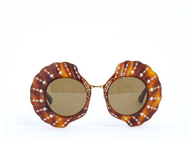 Gucci LIMITED EDITION ROUND SUNGLASSES WITH CRYSTAL Acetate Marron  ref.227884