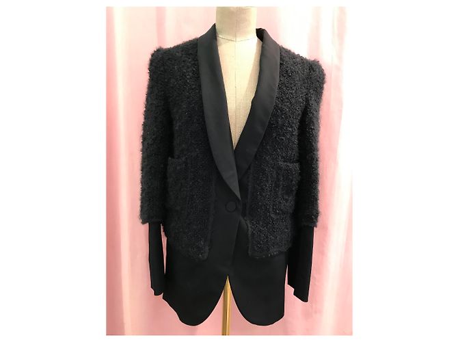 Giacca Louis Vuitton in lana bouclé e gabardine nera Nero