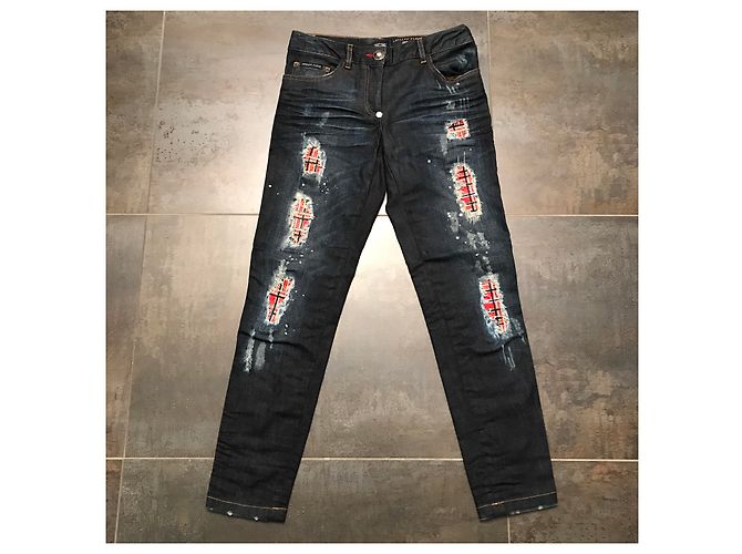 Jeans Philipp Plein Blu con Dettagli Swarovski