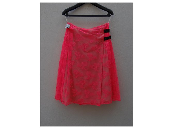 Christopher Kane Skirts Pink Leather Polyester Lace  ref.227992