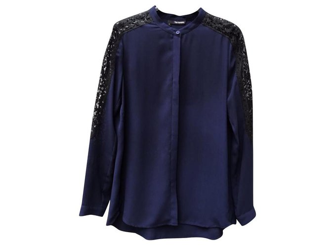The Kooples shirt with lace Blue Navy blue Polyester  ref.228023