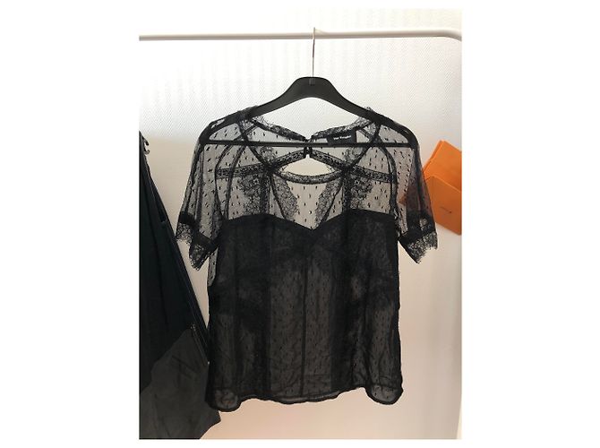 The Kooples Spitzent-Shirt mit Perlendetails Schwarz