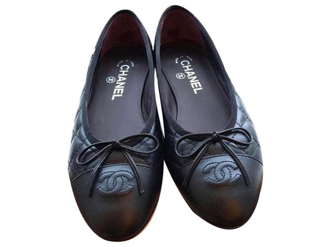 CHANEL BALLERINES BALLERINE BALLET FLATS QUILTED WITH BOX Black Leather  ref.228088